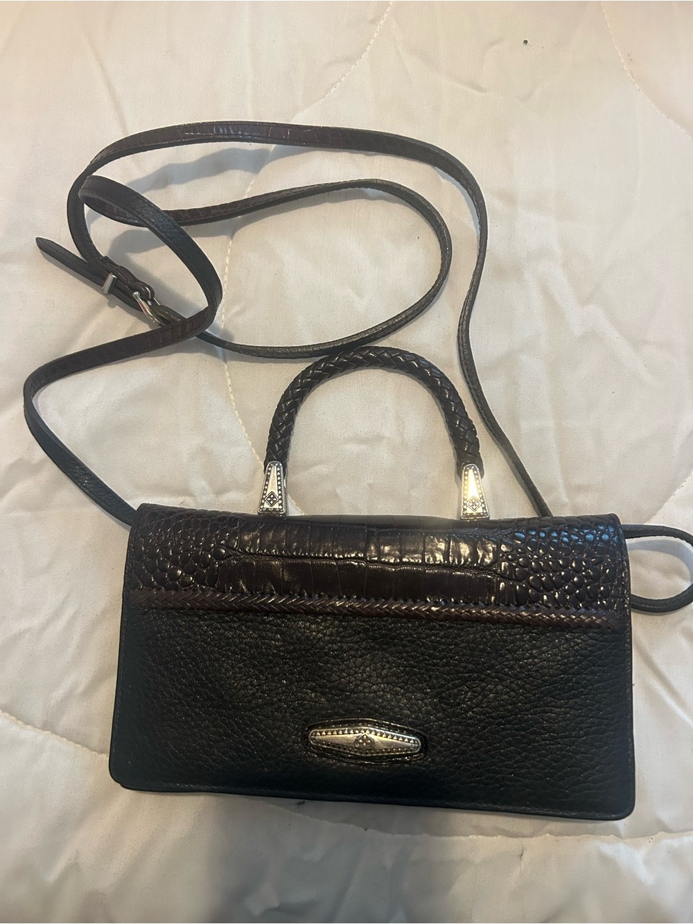 Brighton Dark Brown Textured Leather Crossbody